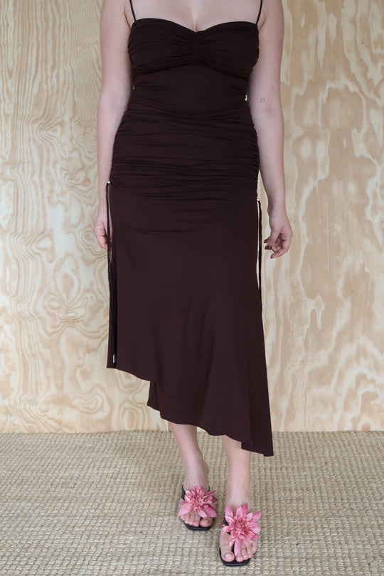 Lucia Ruched Midi Skirt — Cocoa