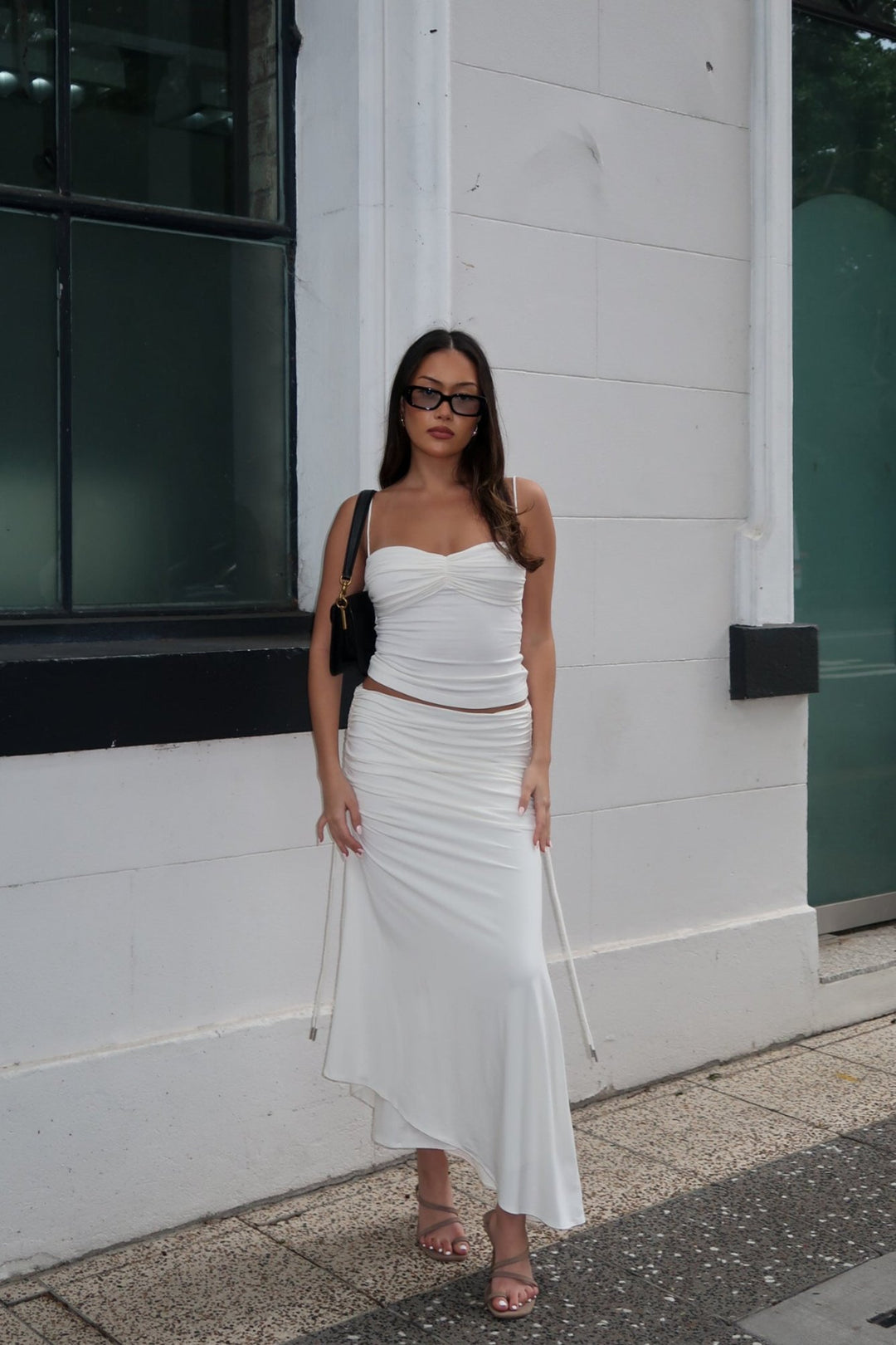 Lucia Ruched Midi Skirt — Ivory – Ten Eveleen