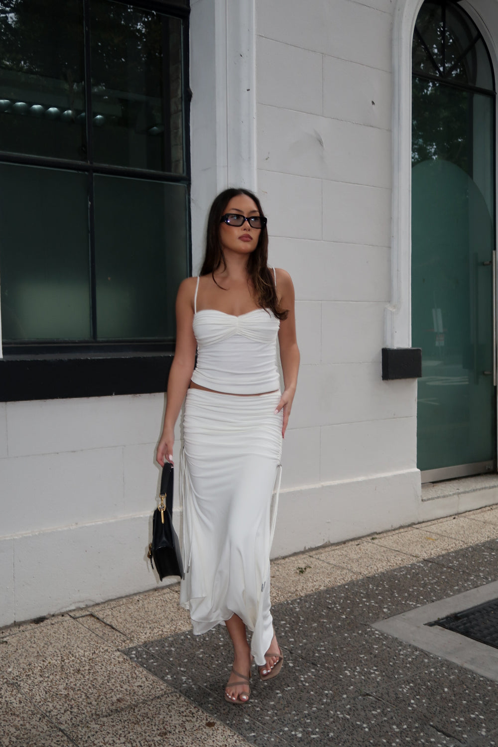 Lucia Ruched Midi Skirt — Ivory