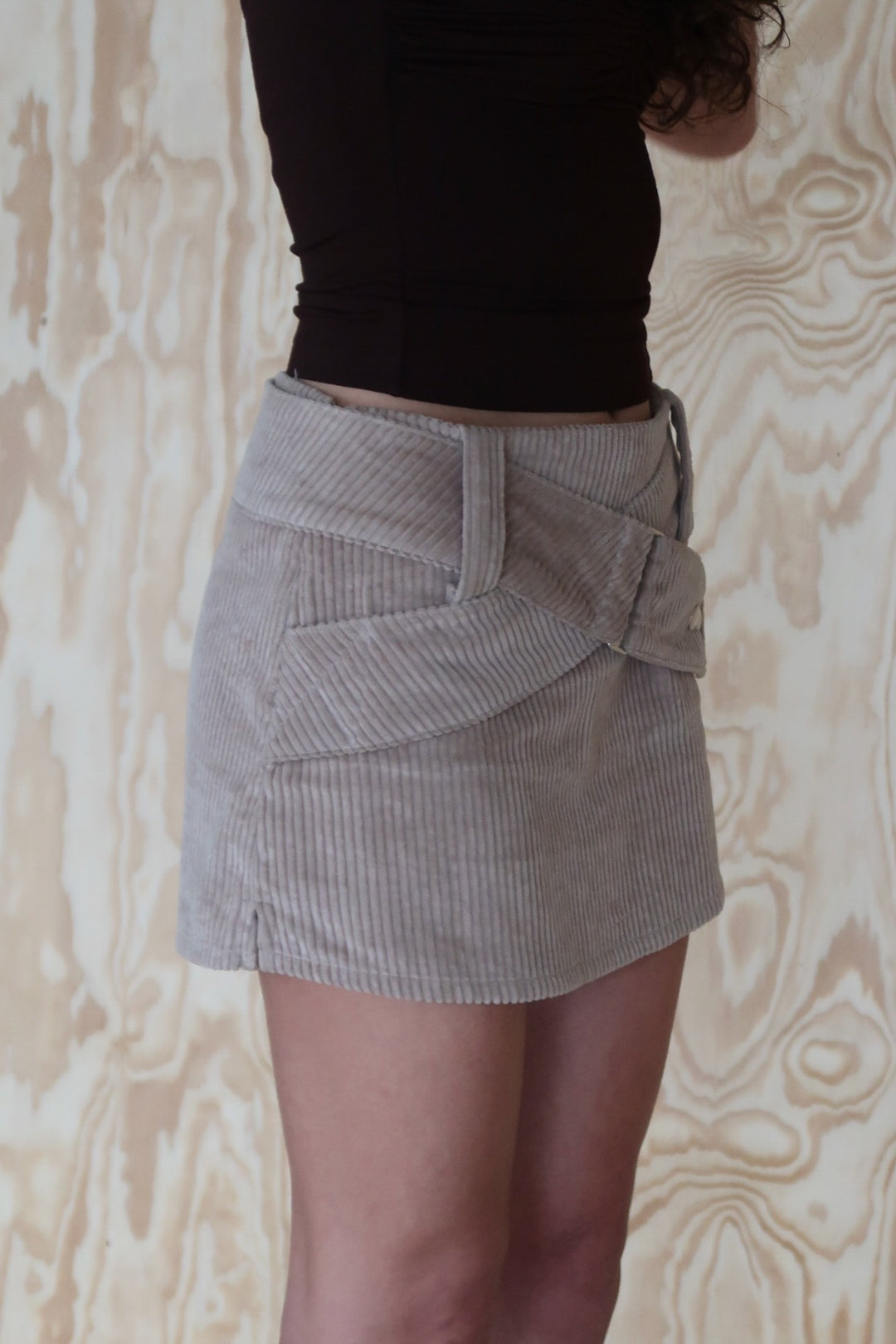 Maeve Belted Mini Skirt — Stone