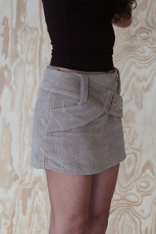 Maeve Belted Mini Skirt — Stone